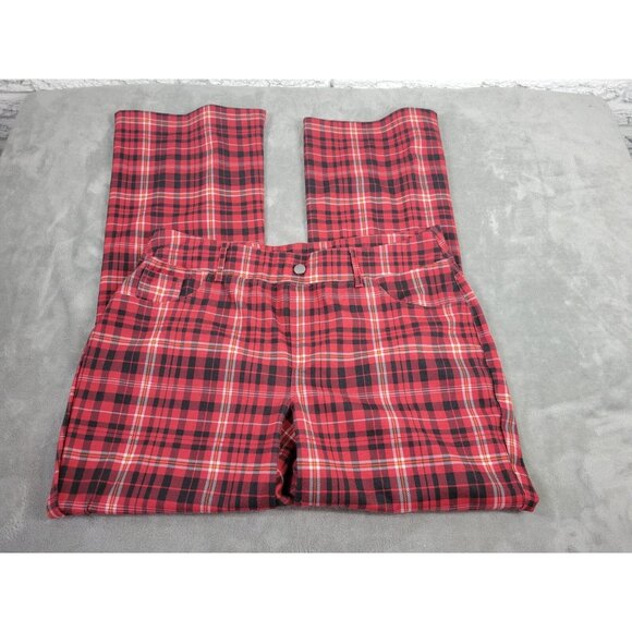 Cato Women Pants 18W 20W Plus Boot Cut Red Plaid Pull On Poly Blend BOO16E - Picture 1 of 8